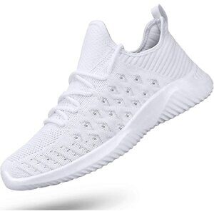Men's Comfortable Breathable Lightweight Running Walking White Sneakers Shoes